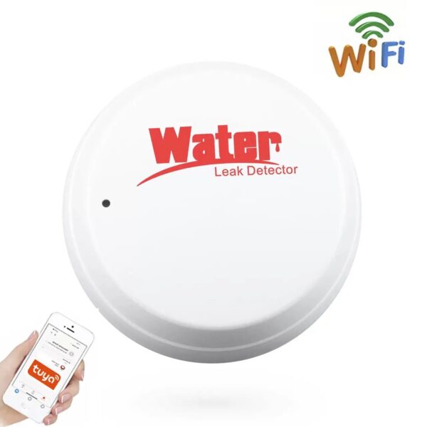 Датчик протечки SET WiFi WLD-02 и смартфон слева