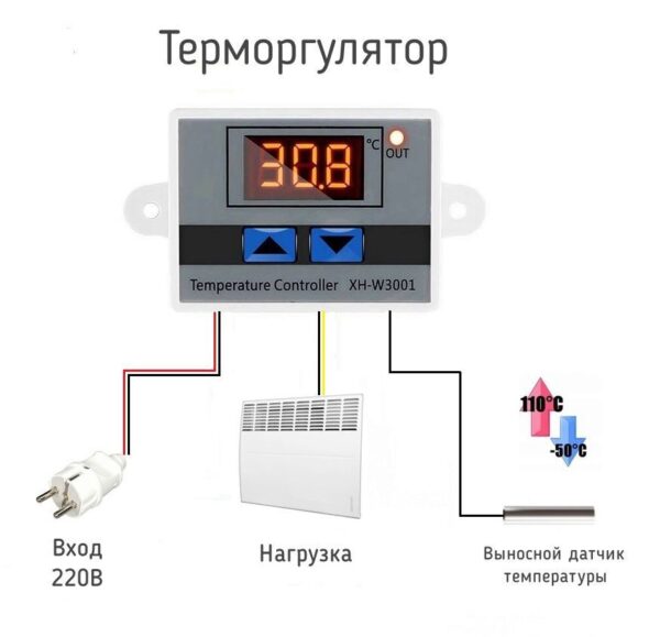 Цифровой терморегулятор XH-W3001, схема подключения